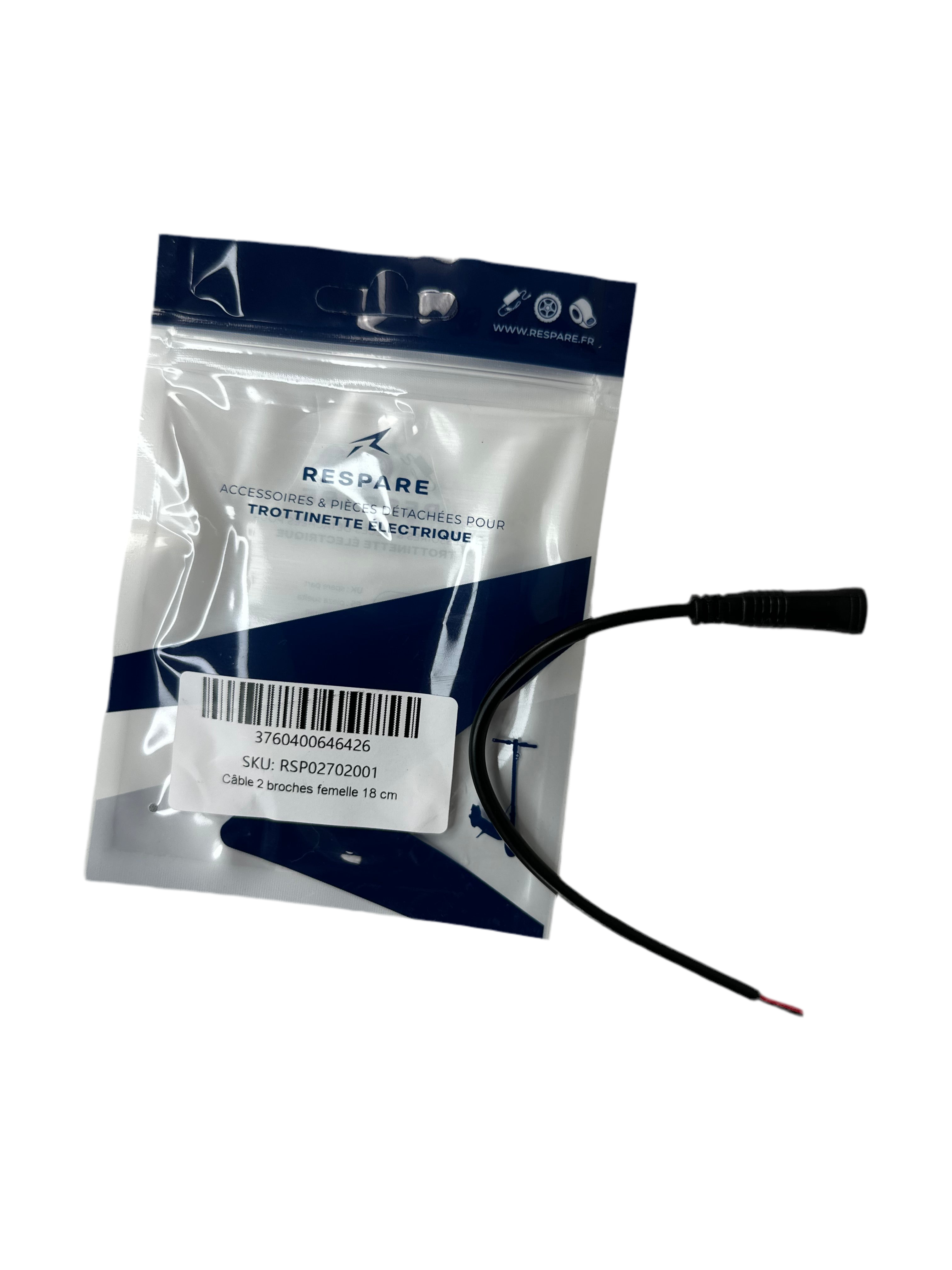 Câble 2 broches femelle 18 cm